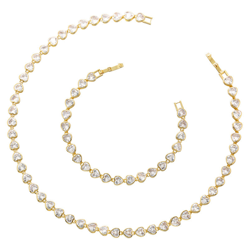 Women's Elegant Heart-Shaped Loving Bracelet Necklace – Fully Jeweled Zircon Design