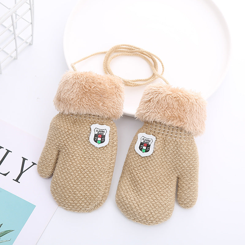 Children’s Winter Gloves for 1-4 Years – Double-Layered Knitted Wool with Fleece, Lanyard for Extra Security