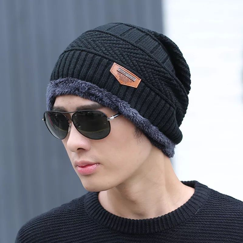 Men's Winter Thick Knit Wool Hat – Warm Velvet-Lined Beanie