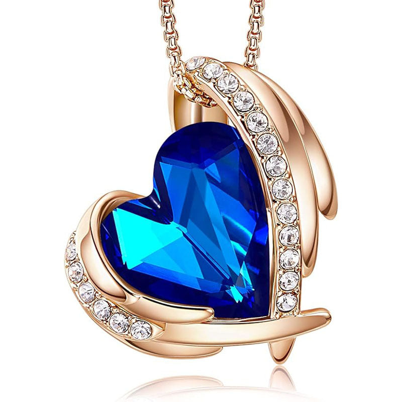 European & American Love-Shaped Geometric Birthstone Necklace – Women's Clavicle Chain Jewelry Gift