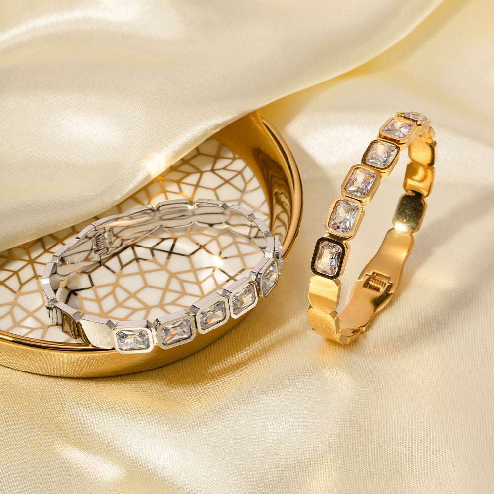 Women's Titanium Steel Gold Zircon Bracelet – Fashionable All-Match Jewelry
