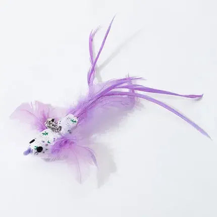 Natural Feather Cat Teaser Replacement Head – Bite-Resistant Toy with Bells