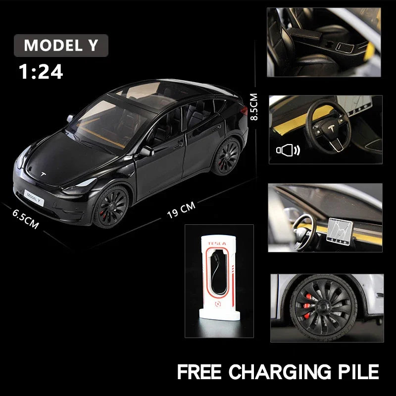 1:24 Tesla Model Y, 3, S Diecast Car – Alloy Toy with Sound & Light