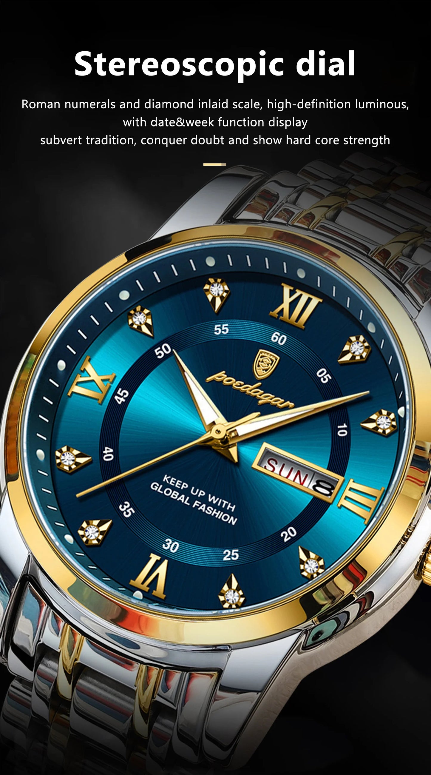 Men's Luxury Sports Watch – Waterproof Quartz with Luminous Date & Week Display