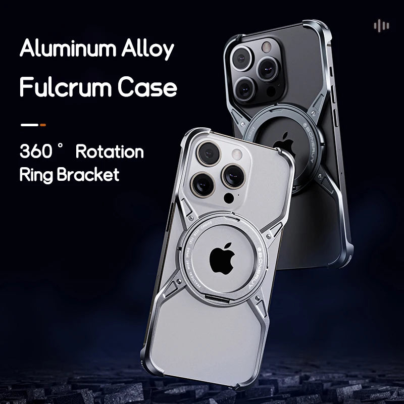 Metal Aluminum Alloy Magnetic Frameless Phone Case for iPhone 13/14/15 Pro Max - 360° Rotating Bumper, Shockproof Design