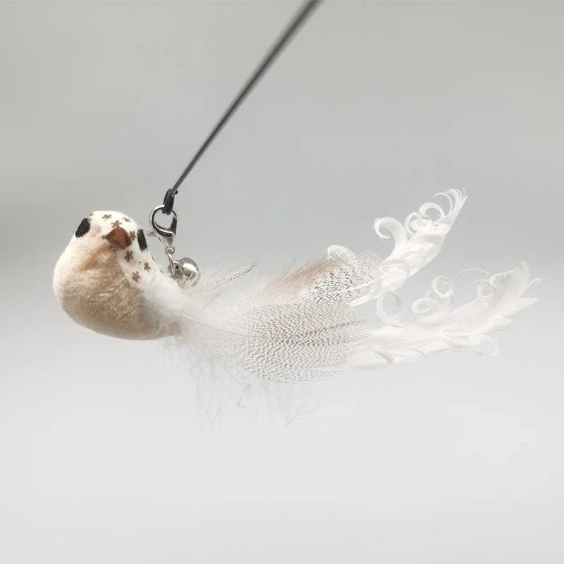 Natural Feather Cat Teaser Replacement Head – Bite-Resistant Toy with Bells