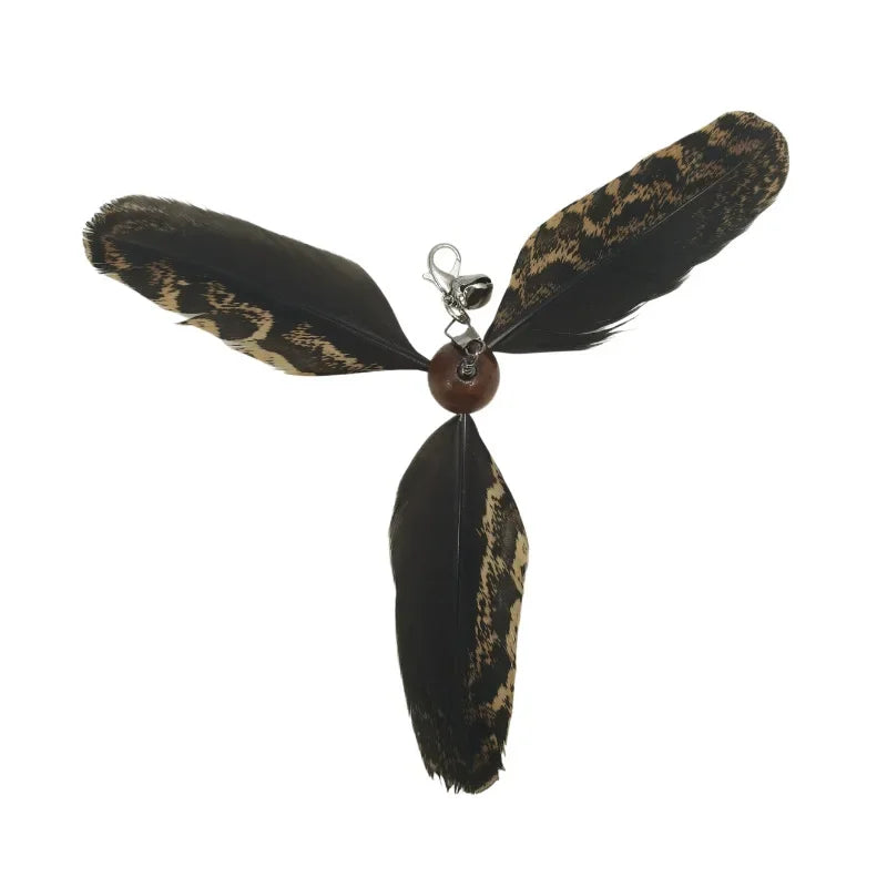 Natural Feather Cat Teaser Replacement Head – Bite-Resistant Toy with Bells