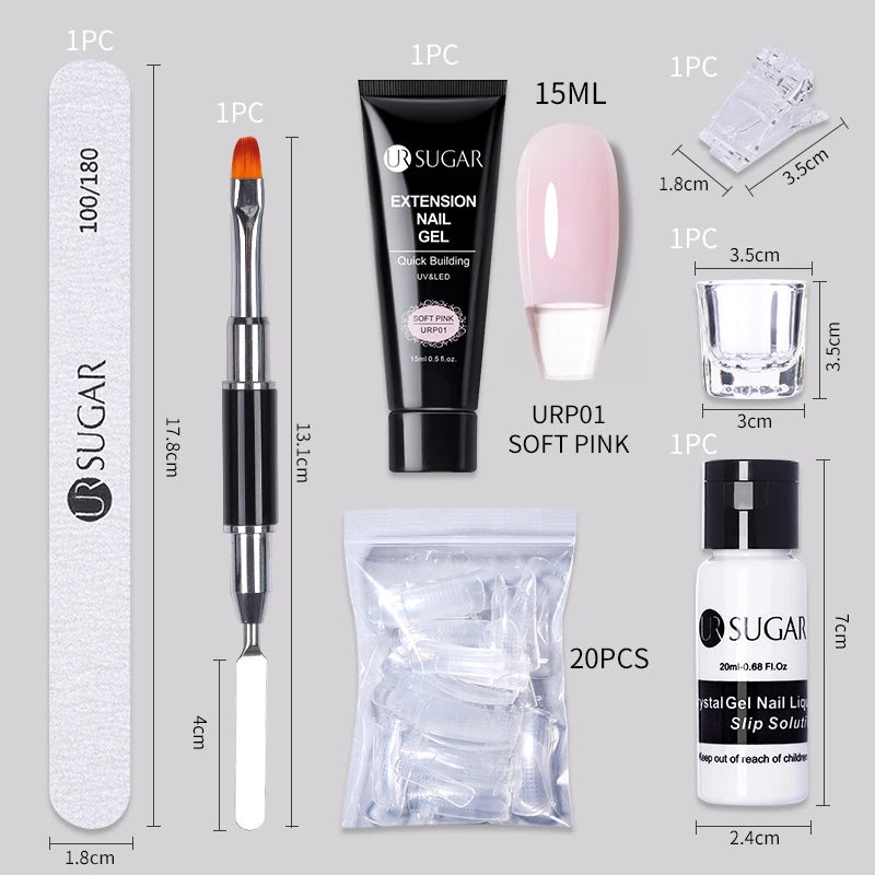 Reflective Glitter Gel Nail Extension Kit – Quick DIY Acrylic Gel Set with Brush, 15ml