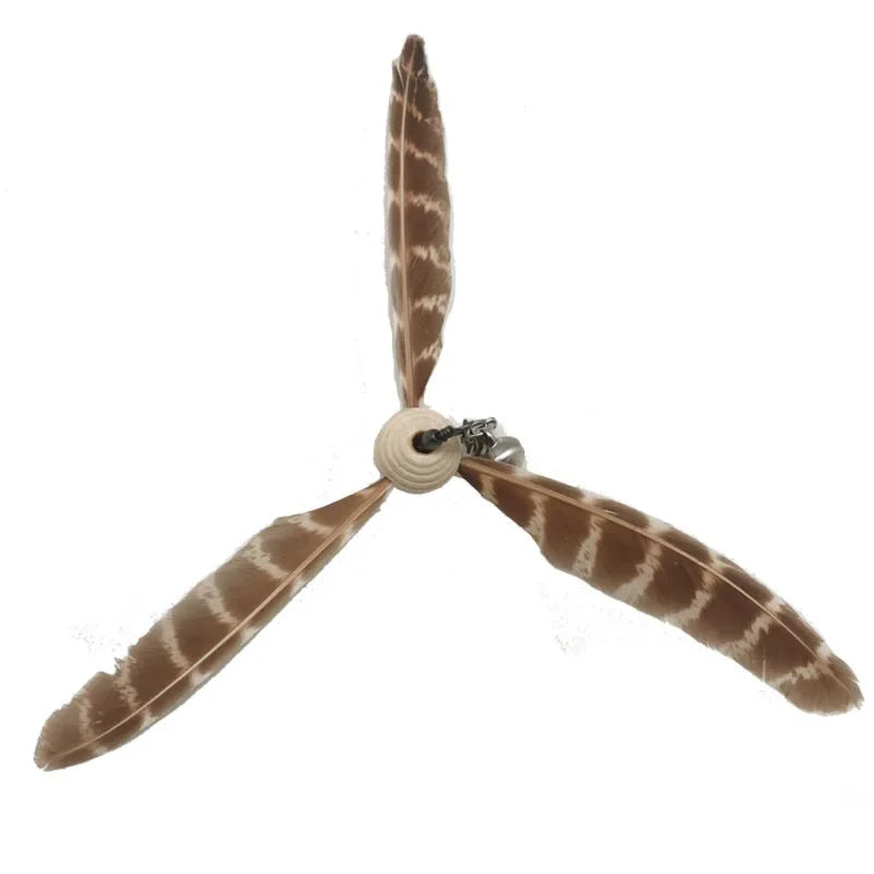 Natural Feather Cat Teaser Replacement Head – Bite-Resistant Toy with Bells