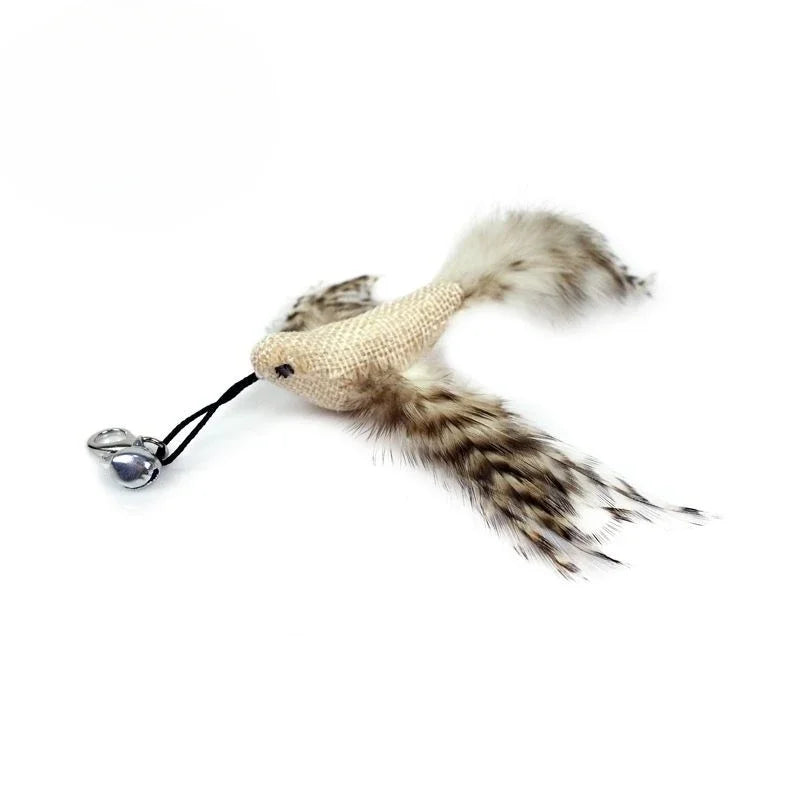 Natural Feather Cat Teaser Replacement Head – Bite-Resistant Toy with Bells