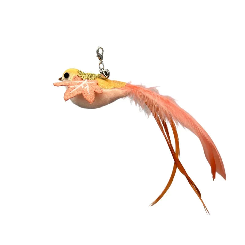 Natural Feather Cat Teaser Replacement Head – Bite-Resistant Toy with Bells
