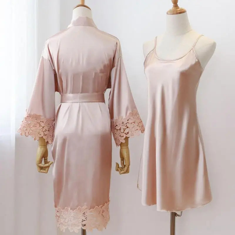 Women's Lace Wedding Robe Set - Intimate Sleepwear Kimono Gown