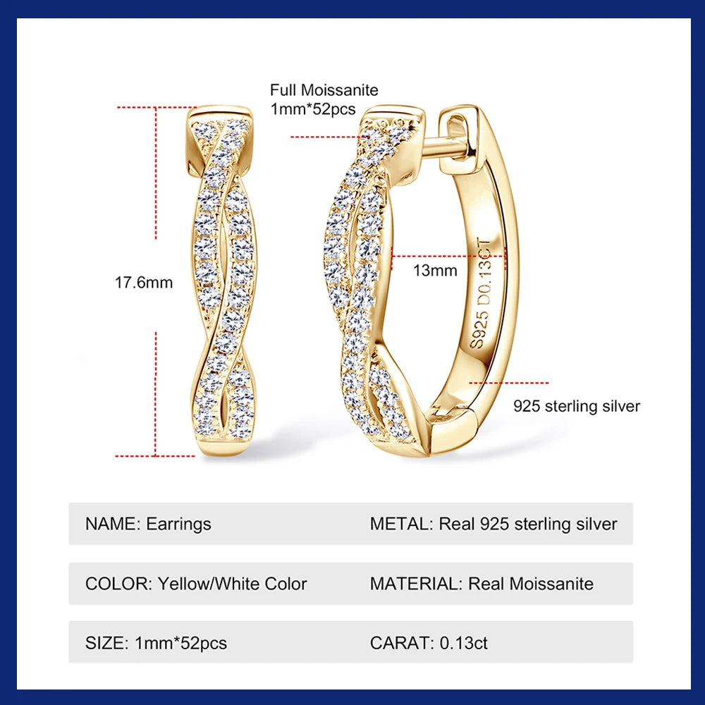 14K Gold Plated Moissanite Hoop Earrings – Real S925 Sterling Silver Fine Jewelry for Women