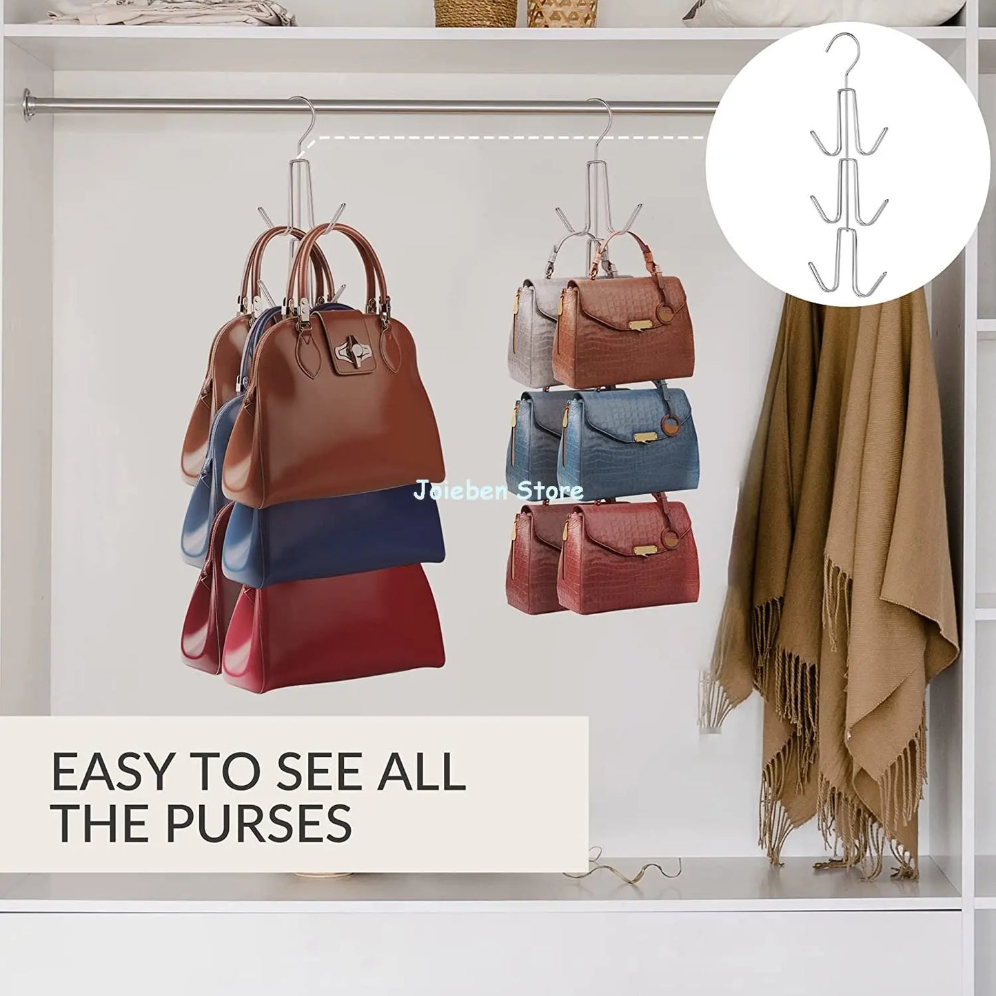 Handbag Storage Hanger Hooks - Rotating Organizer for Bags, Scarves, and Accessories