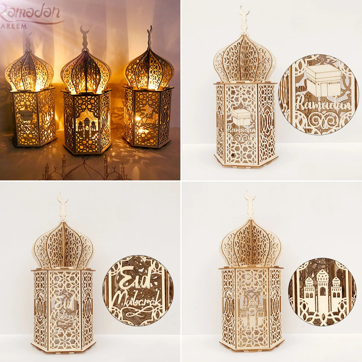 Eid Mubarak Wooden Palace Light – Ramadan Home Decoration & Islamic Party Supplies