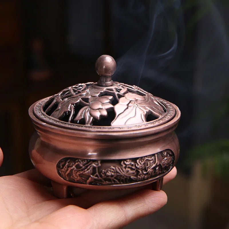 Antique Copper Incense Burner - Classical Three-Legged Aromatherapy Holder for Indoor Decor