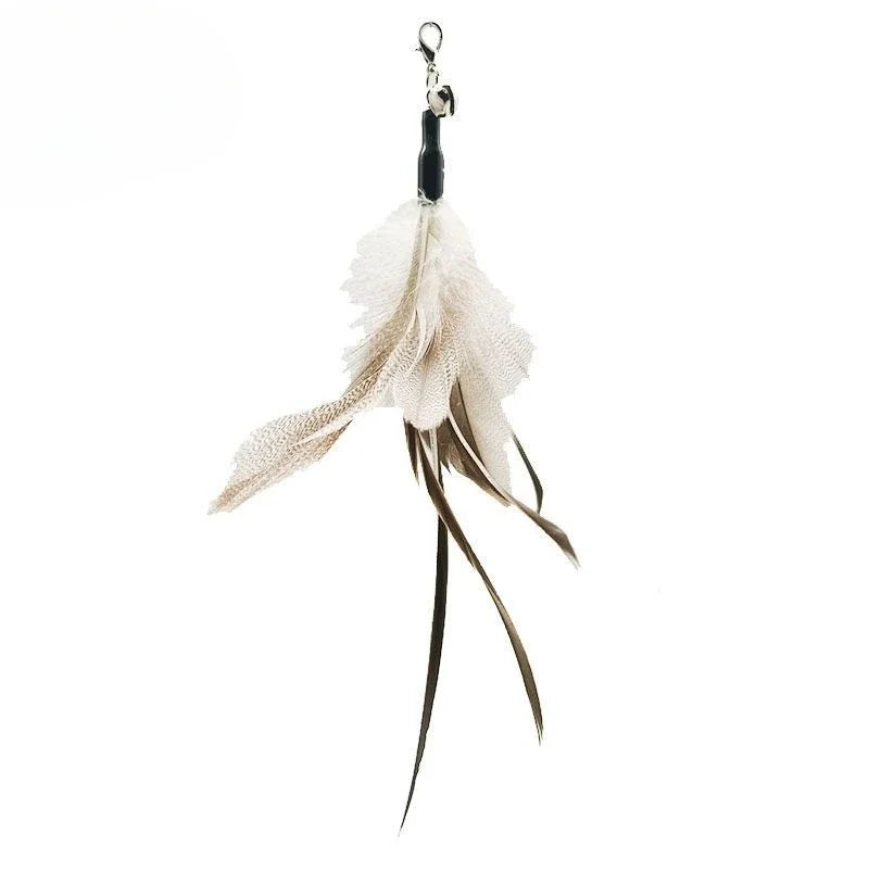 Natural Feather Cat Teaser Replacement Head – Bite-Resistant Toy with Bells