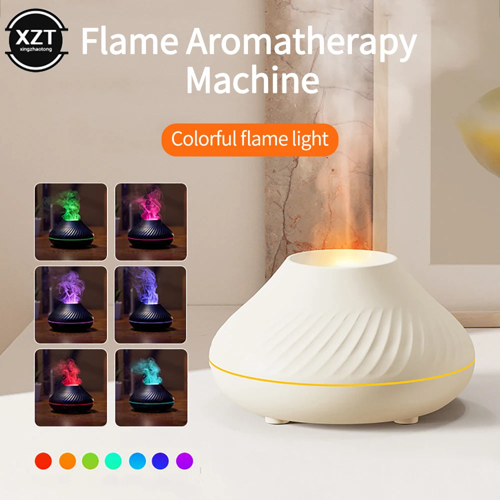 Portable Aroma Diffuser – 130ml USB Rechargeable, Night Light with Volcanic Flame Effect, Essential Oil Compatible