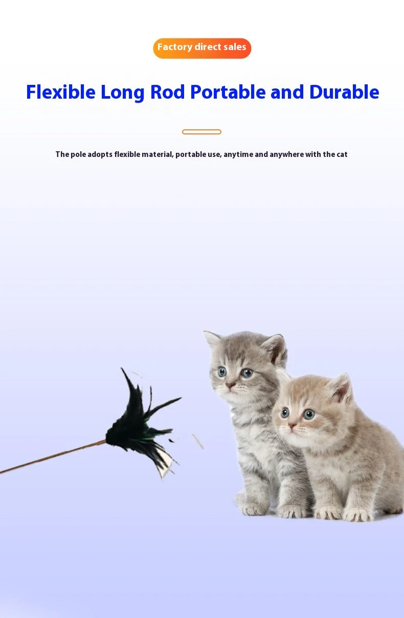 Natural Feather Cat Teaser Replacement Head – Bite-Resistant Toy with Bells