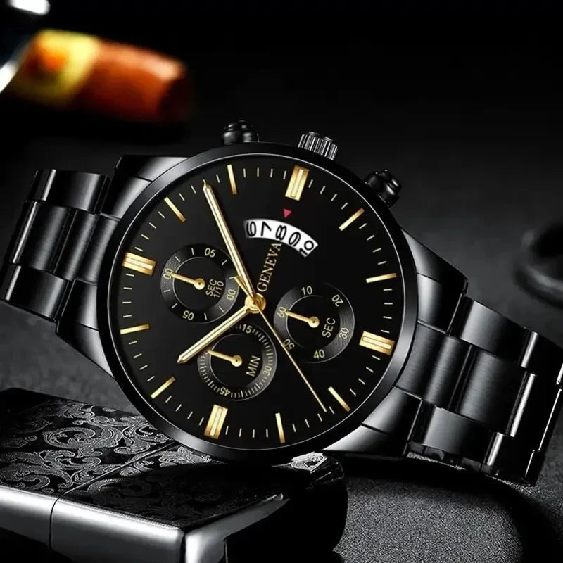 Men's Fashion Stainless Steel Quartz Watch – Luxury Business Calendar Wristwatch