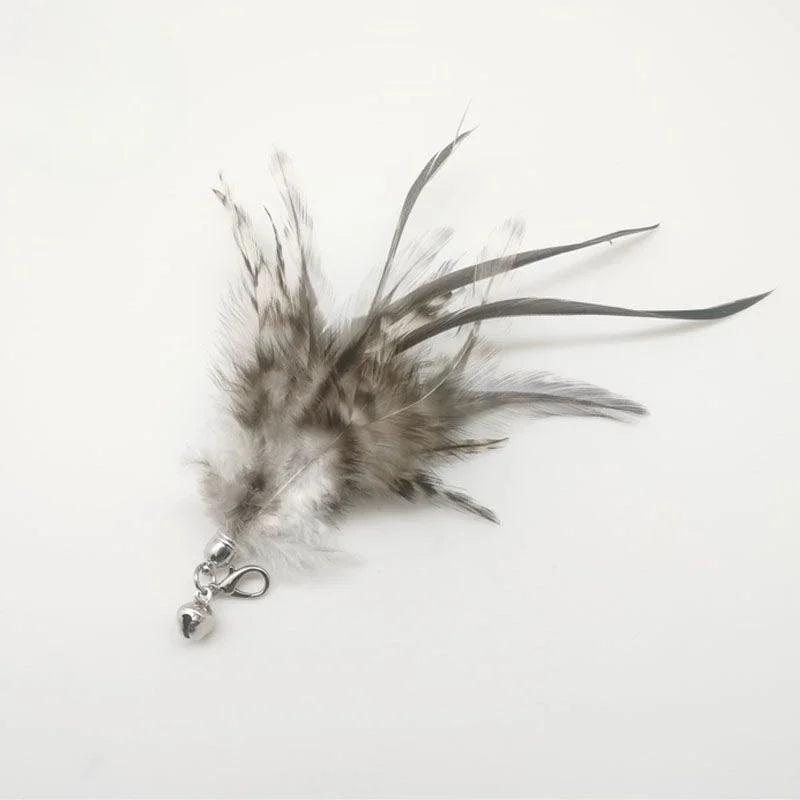 Natural Feather Cat Teaser Replacement Head – Bite-Resistant Toy with Bells