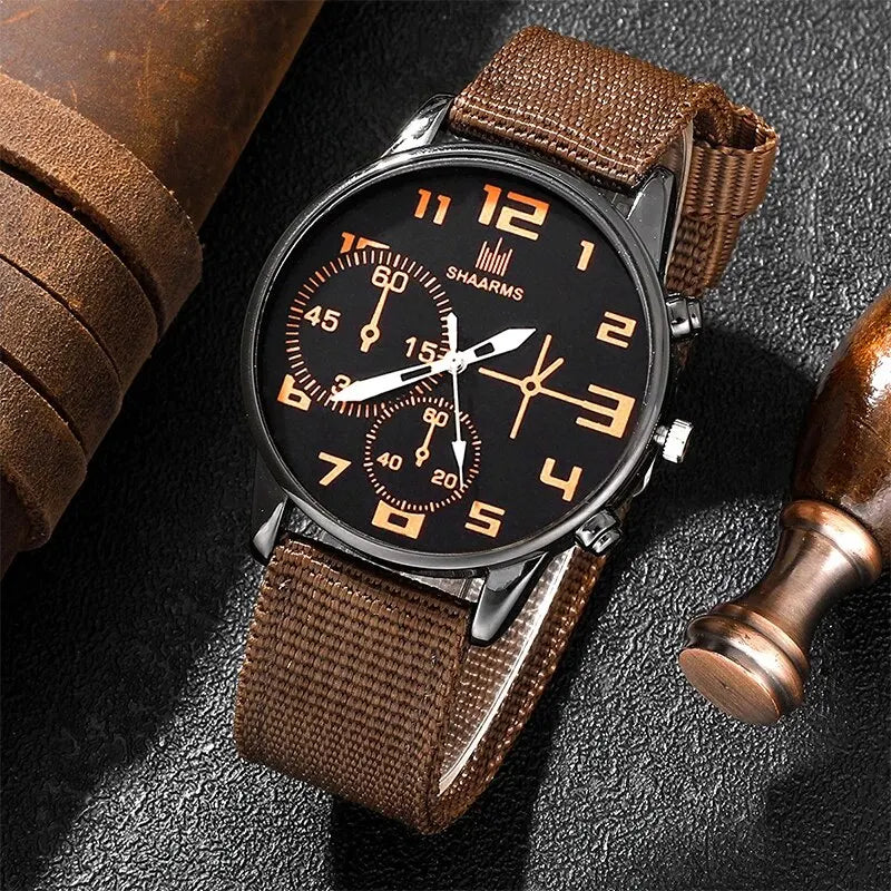 Men's 4-Piece Luxury Watch & Bracelet Set – Black Big Dial, Leather Band Quartz Watch