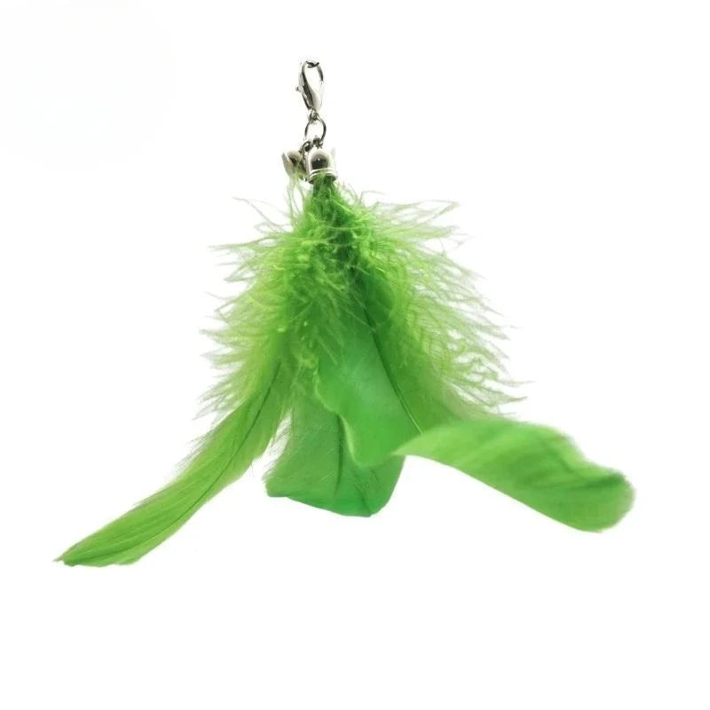 Natural Feather Cat Teaser Replacement Head – Bite-Resistant Toy with Bells