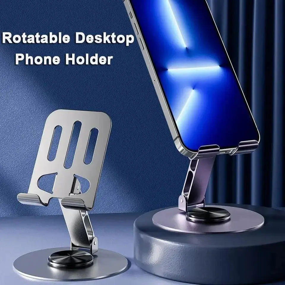 All-Metal Aluminum 360° Rotating Phone Holder – Universal Foldable Desk Stand with Double Shaft Design, Anti-Fall Stability
