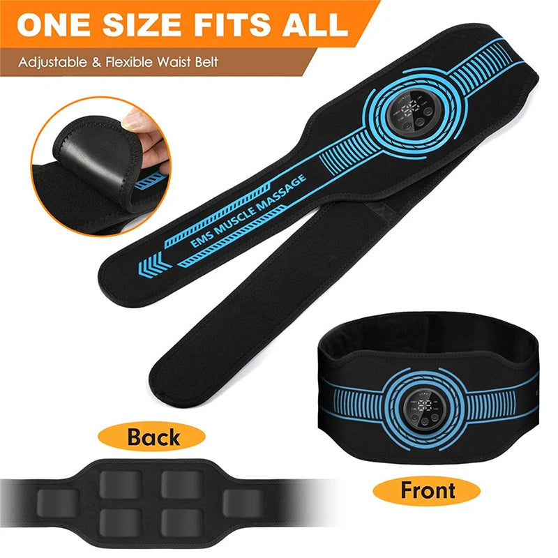 Smart Ems Abs Toning Belt – Muscle Stimulator For Abdominal Training, Body Slimming & Weight Loss - USB Rechargeable Home Fitness Equipment