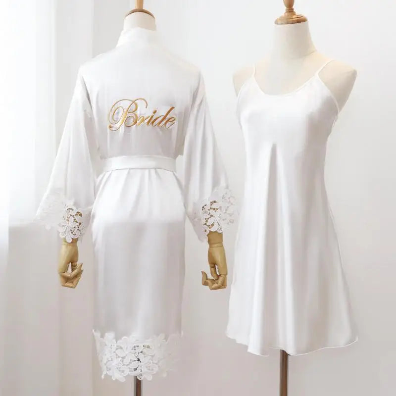 Women's Lace Wedding Robe Set - Intimate Sleepwear Kimono Gown
