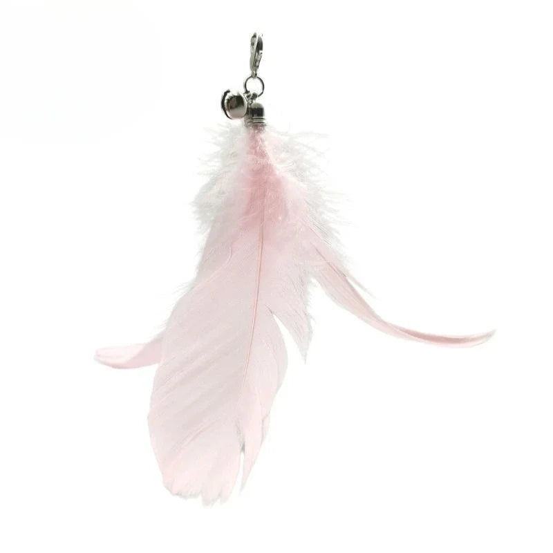 Natural Feather Cat Teaser Replacement Head – Bite-Resistant Toy with Bells