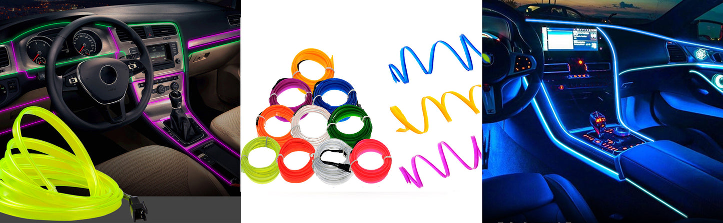 5M Car Interior LED Neon Light Strip - USB Ambient Decor for DIY & Parties
