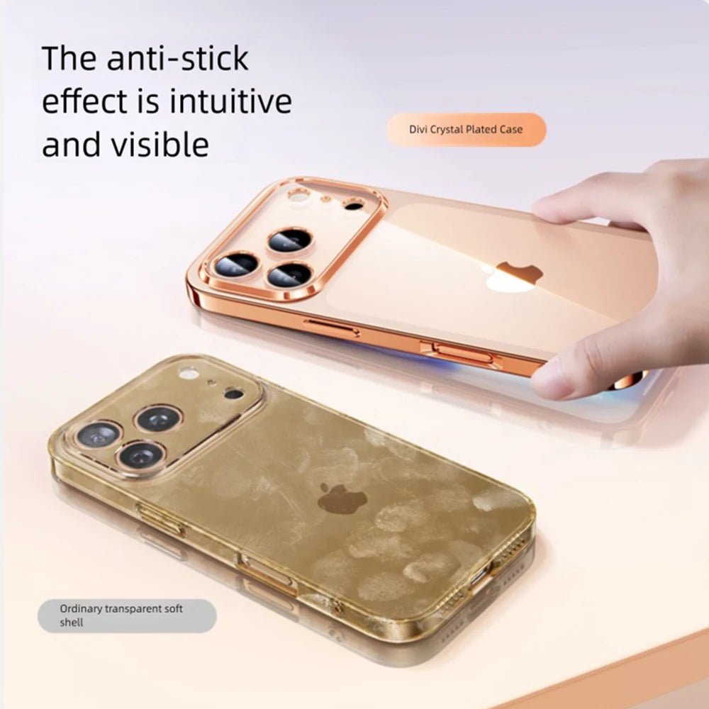 Clear Plating Case For Iphone 17 Pro & Pro Max – Shockproof Transparent TPU Cover With Lens Protector & Plating Bumper