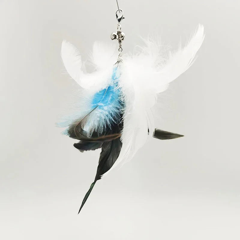 Natural Feather Cat Teaser Replacement Head – Bite-Resistant Toy with Bells
