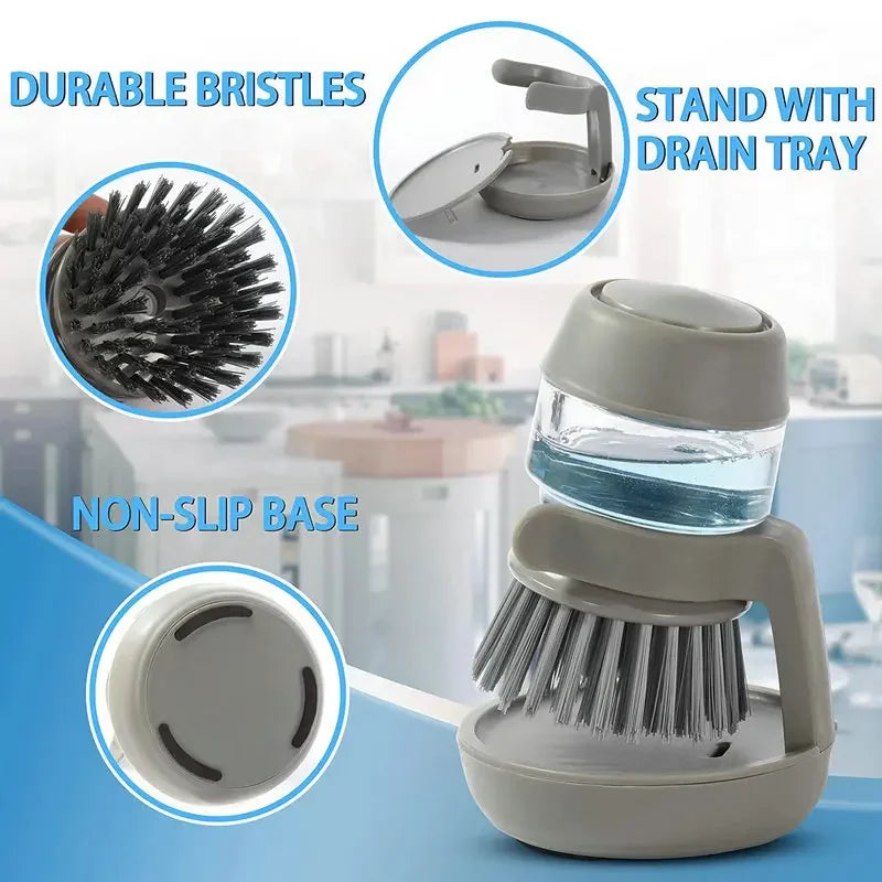 Dishwashing Brush with Soap Dispenser and Holder – Kitchen Scrubber for Easy Cleaning