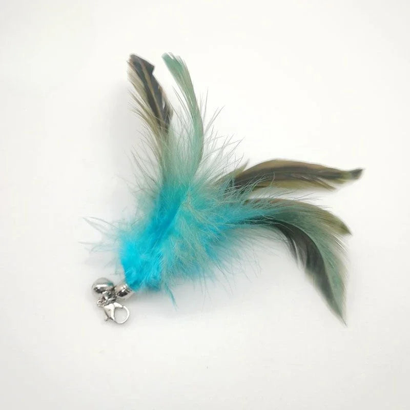 Natural Feather Cat Teaser Replacement Head – Bite-Resistant Toy with Bells