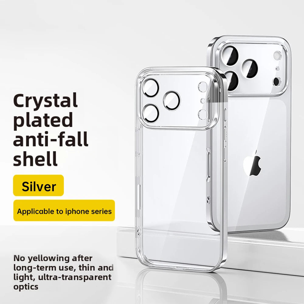 Clear Plating Case For Iphone 17 Pro & Pro Max – Shockproof Transparent TPU Cover With Lens Protector & Plating Bumper