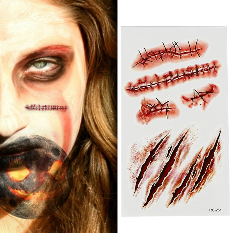 Halloween Bloody Wound Tattoo Stickers – Waterproof Temporary Scary Fake Tattoos