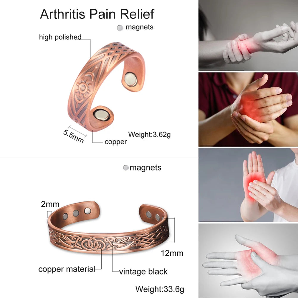 Vinterly Magnetic Copper Bracelet & Ring Set – Adjustable Health Energy Jewelry for Women & Men