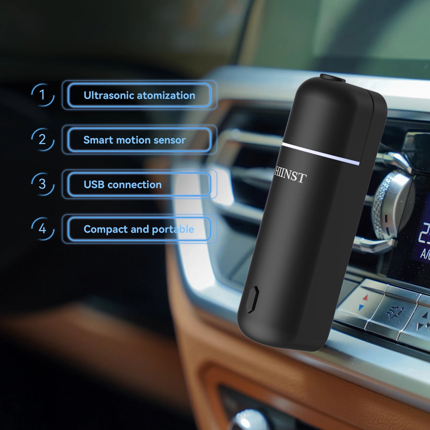 Luxury Car Air Freshener – Electric Essential Oil Diffuser Vent Clip – Waterless Mini Car Perfume Scent Dispenser