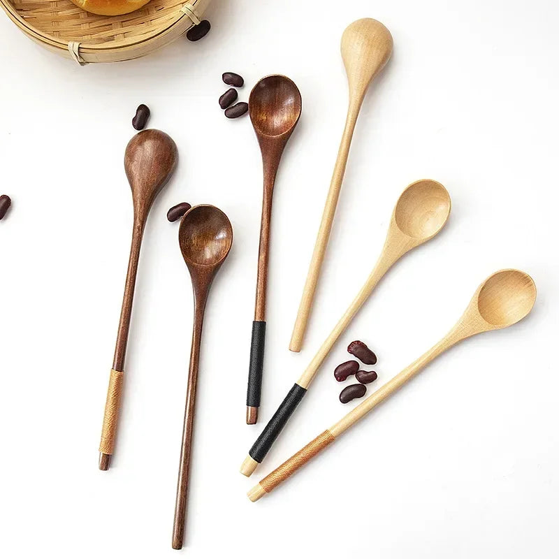 Deluxe Bamboo Wooden Spoon with Long Handle – Multifunctional Stirring & Soup Teaspoon for Kitchen Use