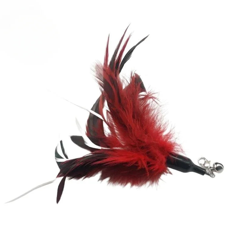 Natural Feather Cat Teaser Replacement Head – Bite-Resistant Toy with Bells