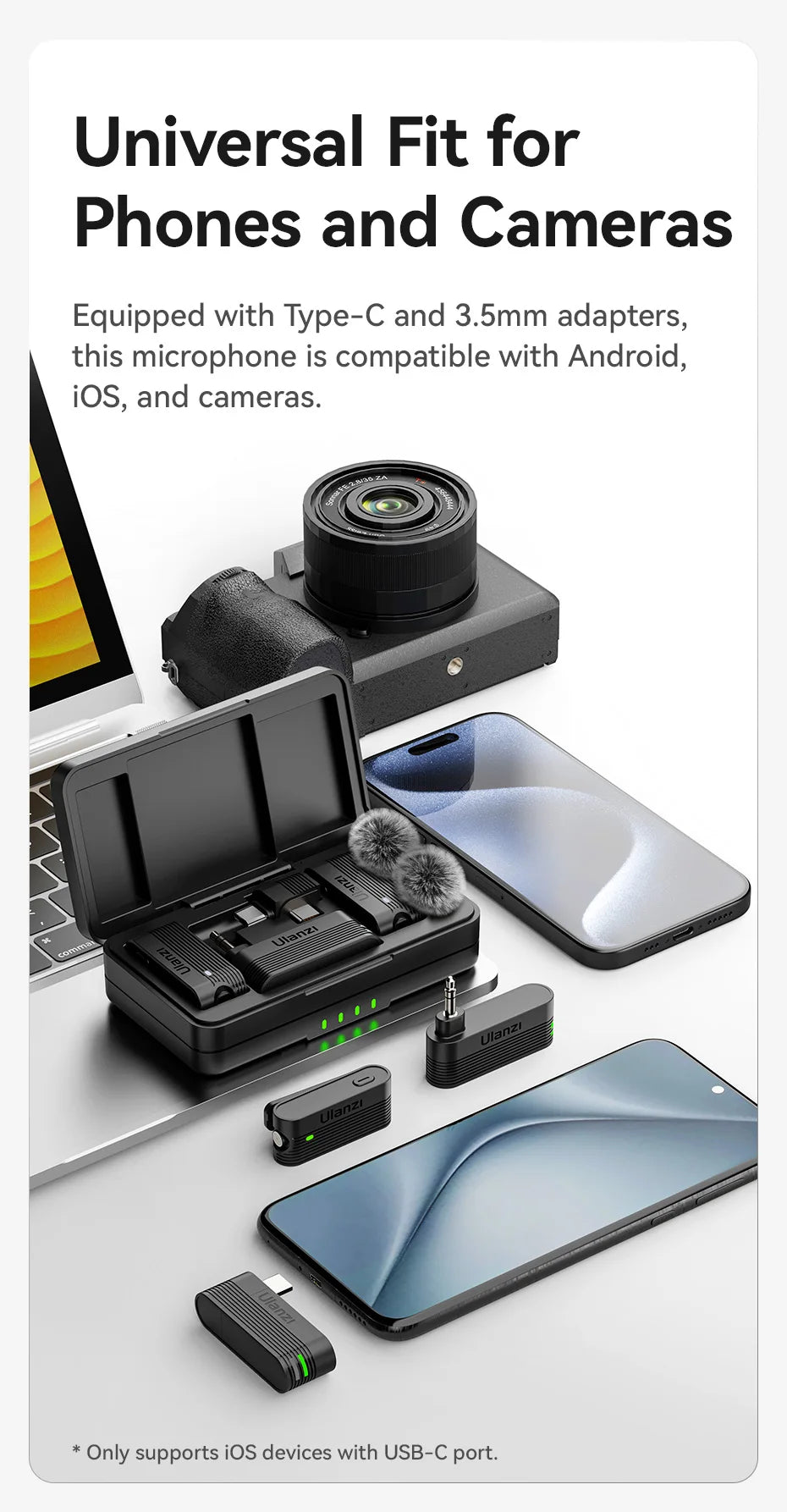 Ulanzi A100 Wireless Lavalier Microphone for iPhone & Camera