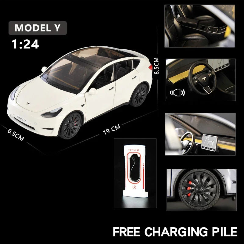 1:24 Tesla Model Y, 3, S Diecast Car – Alloy Toy with Sound & Light