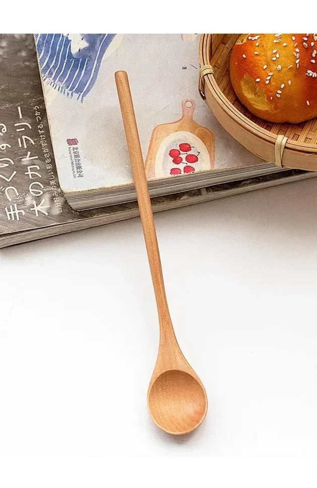 Deluxe Bamboo Wooden Spoon with Long Handle – Multifunctional Stirring & Soup Teaspoon for Kitchen Use