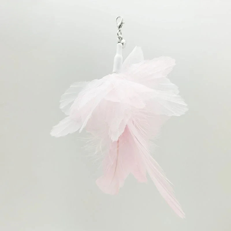 Natural Feather Cat Teaser Replacement Head – Bite-Resistant Toy with Bells