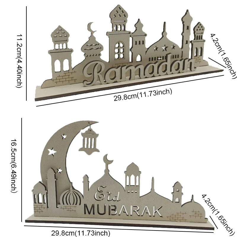 2024 Eid Mubarak LED Wooden Lighting Table Ornaments – Ramadan Home Decoration