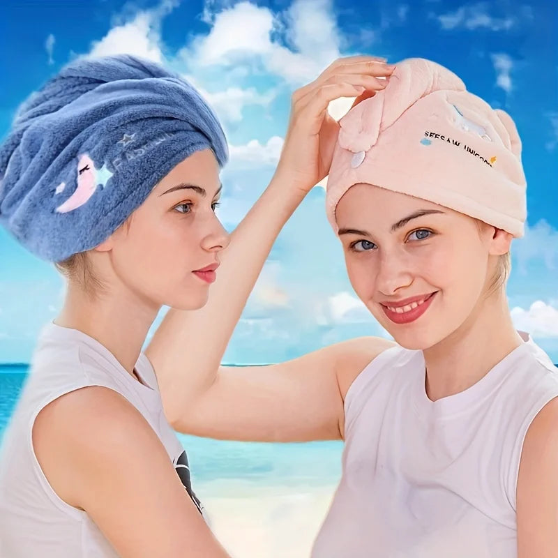 Quick Dry Hair Hat - Super Absorbent Soft Towel for Women & Girls (Coral Fleece)