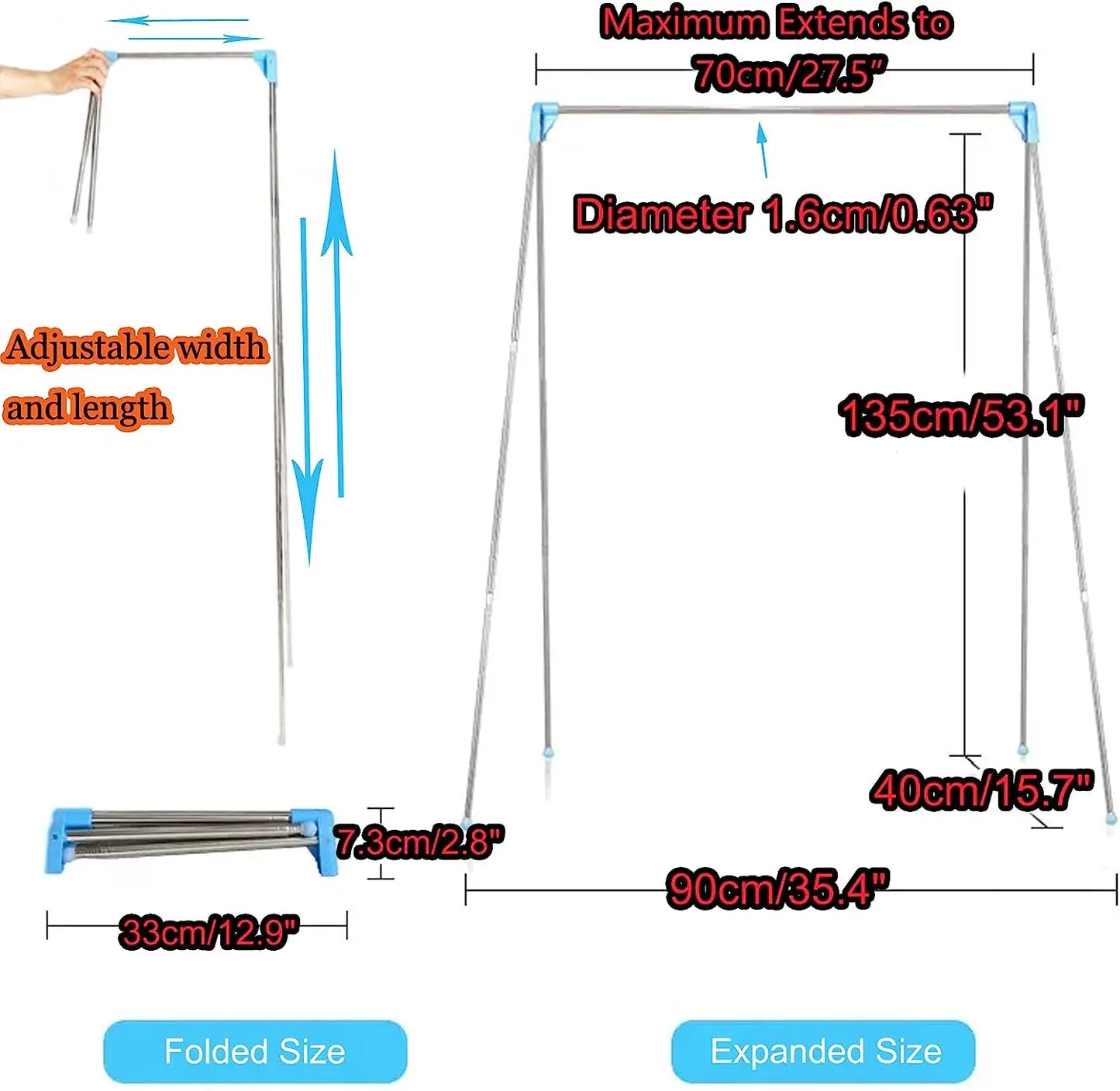 Portable Stainless Steel Travel Garment Rack – Foldable & Compact Clothes Organizer