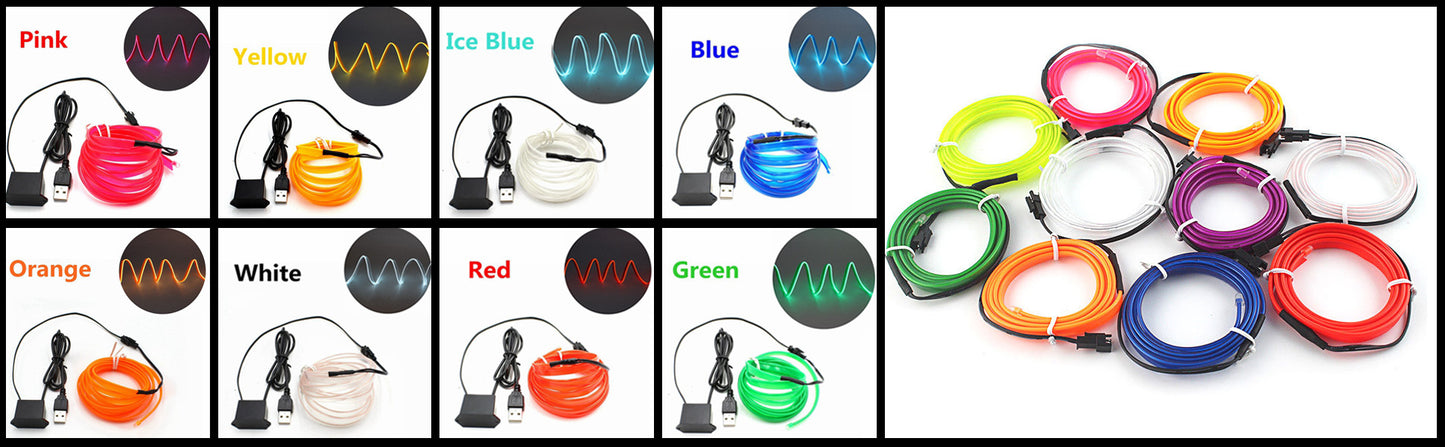 5M Car Interior LED Neon Light Strip - USB Ambient Decor for DIY & Parties